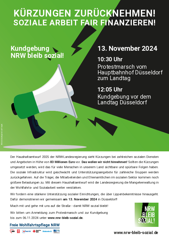 Plakat zur Kundgebung "NRW bleib sozial!" am 13.11.2024.