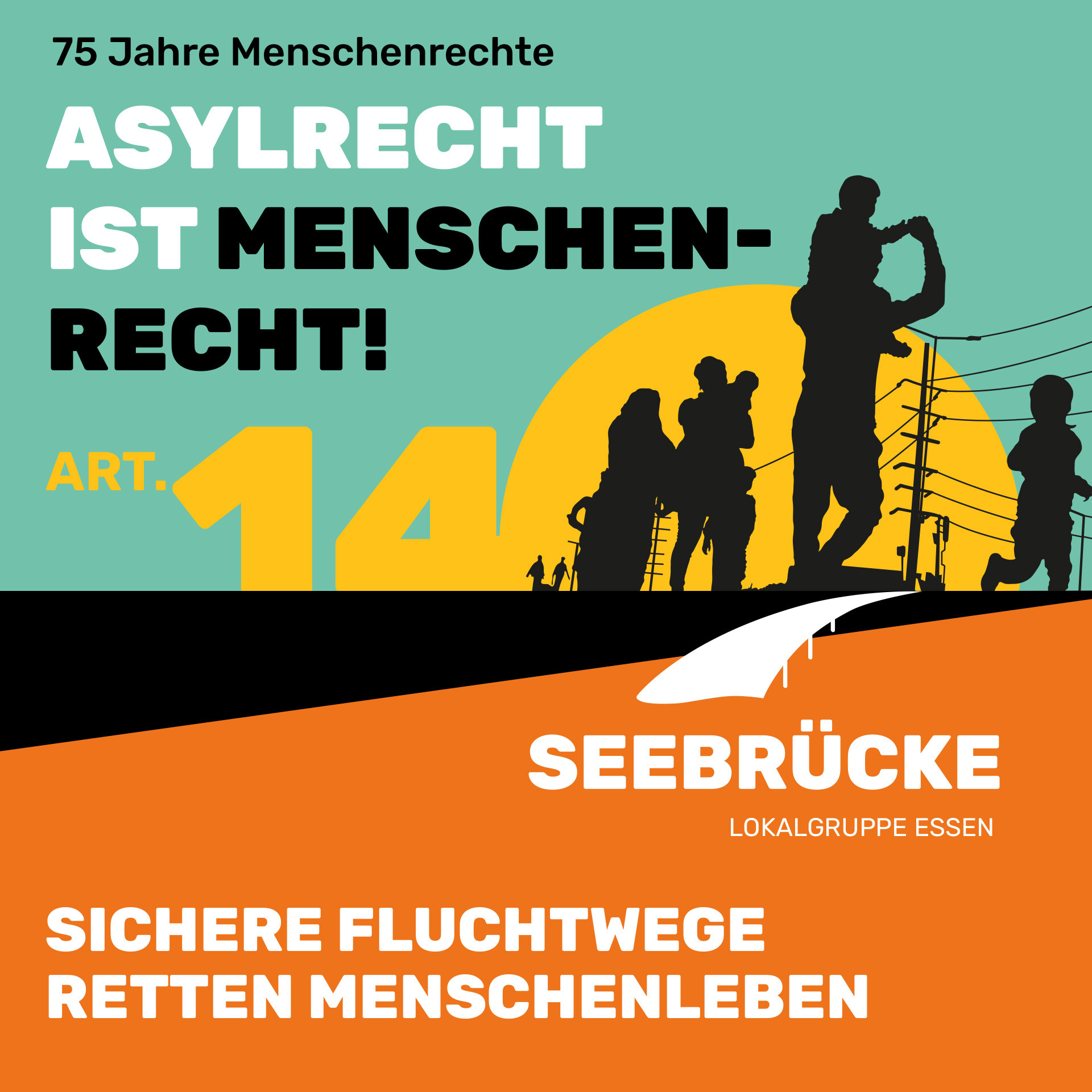 Plakat: 75 Jahre Menschenrechte - Asylrecht ist Menschenrecht