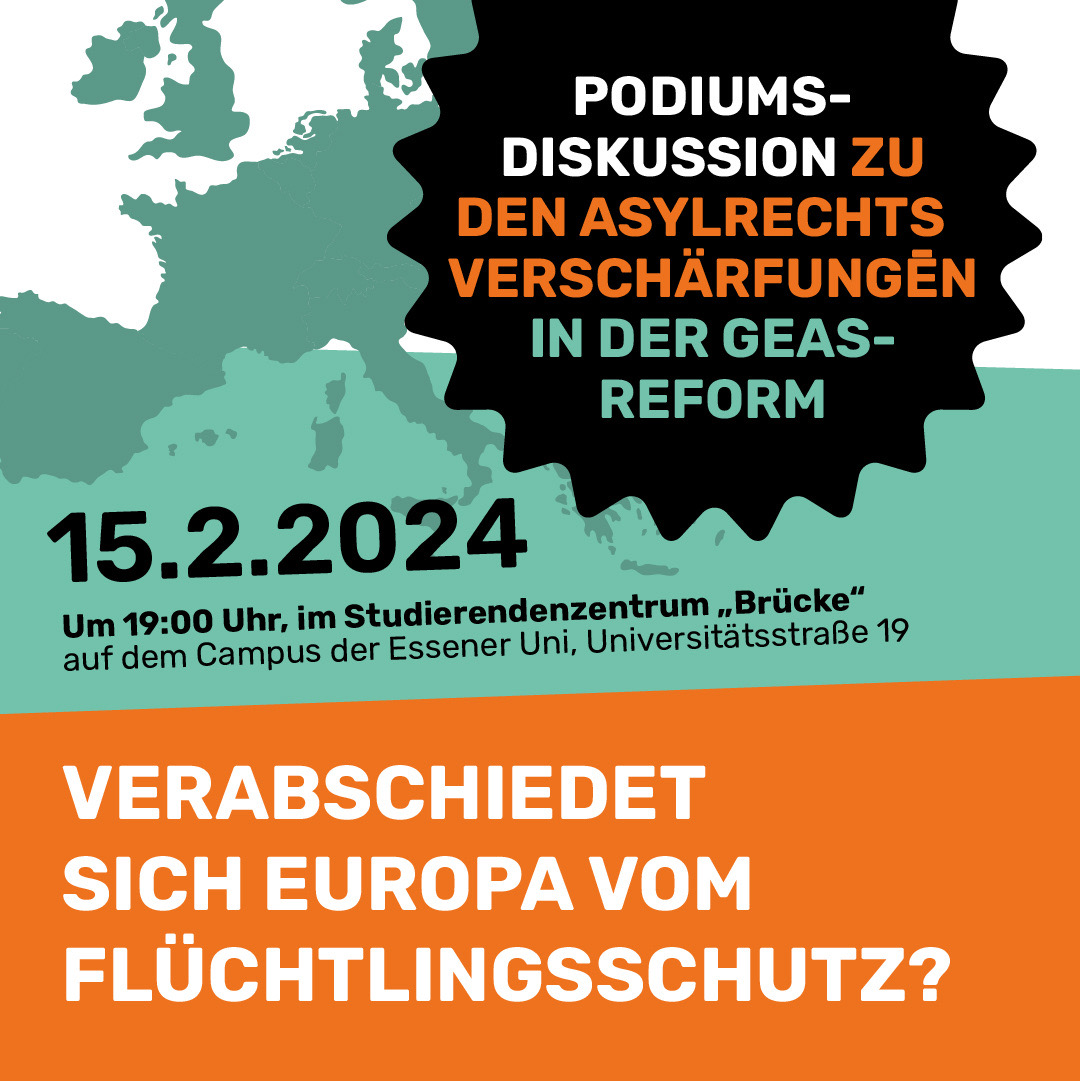 Plakat zu Veranstaltung am 15.02.2024 um 19Uhr: Verabschiedet sich Europa vom Flüchlingsschutz?