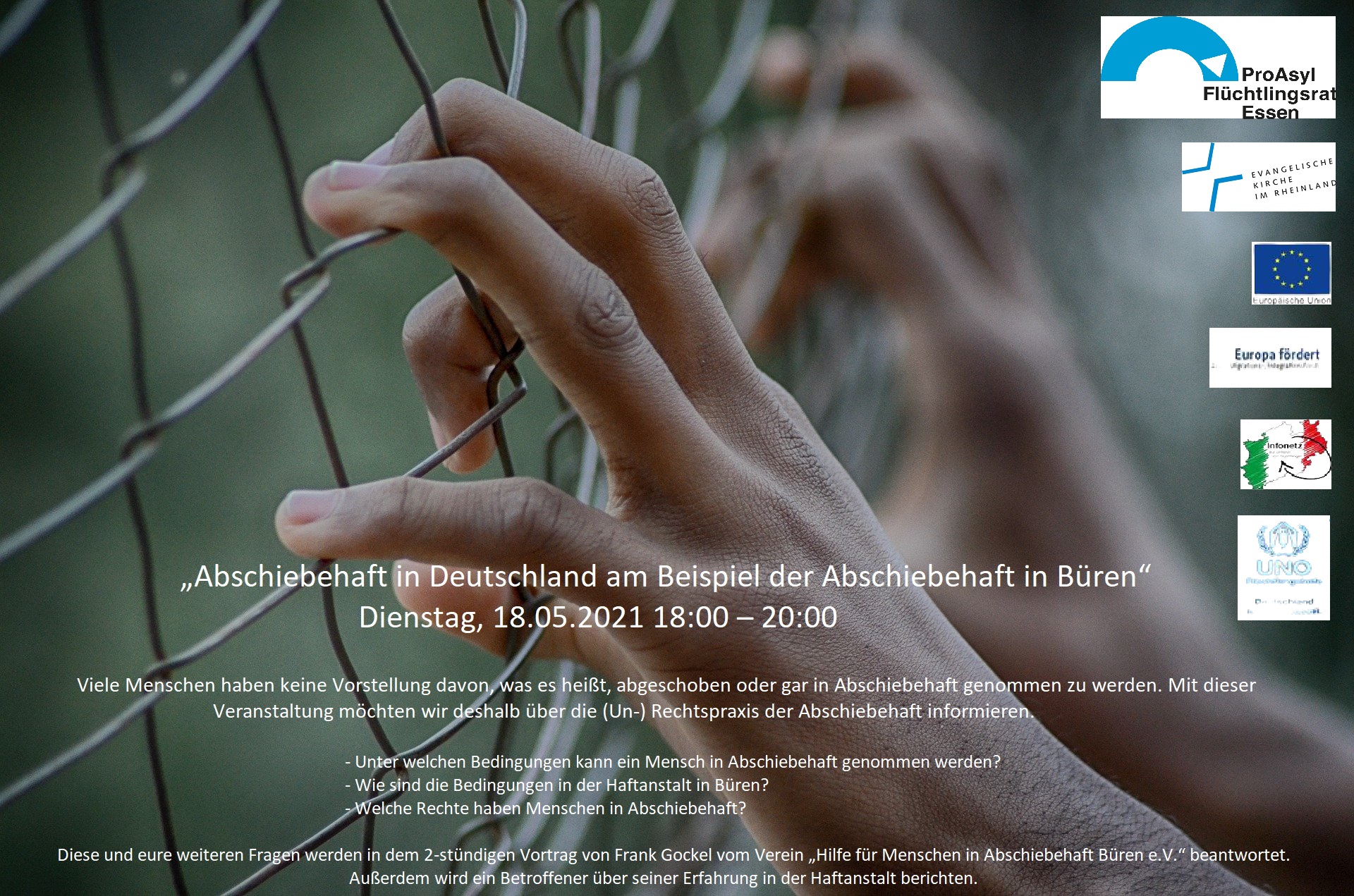 Foto: Vortrag "Abschiebehaft in Deutschland am Beispiel der Abschiebehaft in Büren" am 18.05.2021 von 18:00 bis 20:00 Uhr